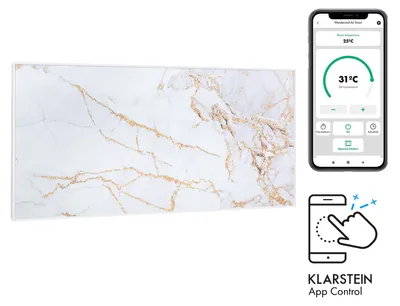 Produktbild von Klarstein Infrarotheizung mit Thermostat, 700W Elektroheizung, Smart Home Bild-Infrarotheizung zur Wandmontage, IR mit IoT/WiFi App-Control, Feuchtraum Flach-Heizkörper, CO2-Freie Wand Heizung