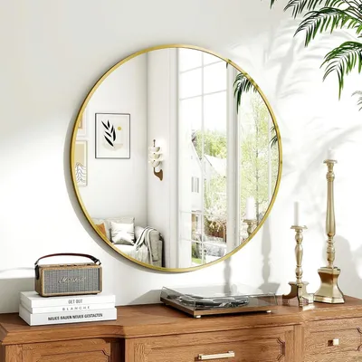 Runder Wandspiegel 50 cm gold – Aluminiumrahmen, HD-Glas