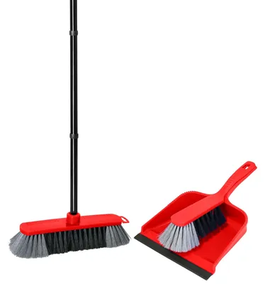 Produktbild von Novaliv Saalbesen 30 cm FEINE KUNSTBORSTEN & Kehrgarnitur Feger und Kehrblech Kunststoff Zimmerbesen mit Stiel Steckstiel sehr stabil Saalbesen mit Gewinde Kehrfeger Kehrbesen Handfeger Kehrschaufel