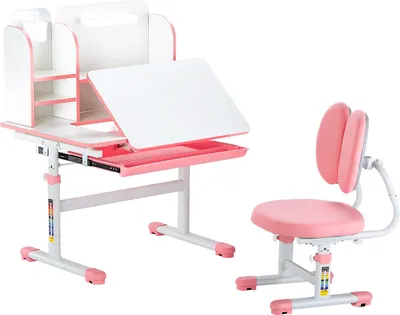 Produktbild von VEVOR stolní set, dětský psací stůl, výškově nastavitelný (54-73 cm), nosnost (100 kg), 0-40°, vhodný do ložnice a pracovny, růžový