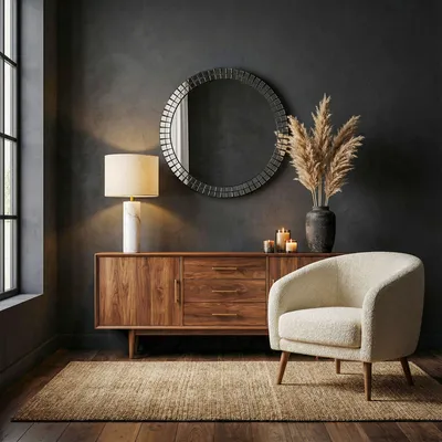 Zdjęcie produktu dla WOHNLING Lustro ścienne okrągłe 60 cm – designerskie lustro dekoracyjne – lustro ścienne – salon, przedpokój – okrągłe lustro do salonu – lustro wiszące, nowoczesne lustro do przedpokoju