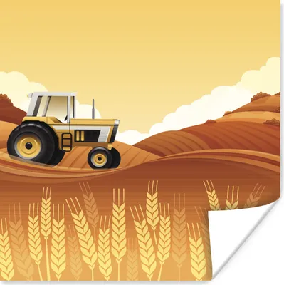 Produktbild von MuchoWow® Poster Traktor - Orange - Getreide 75x75 cm - Wand Dekoration