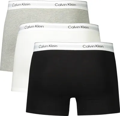 A pack of three Calvin Klein boxer shorts in different colors.