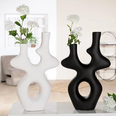 Produktbild von Gilde Vase, "Koralle", Keramik, schwarz, weiß, L. 10 cm, B. 26 cm, H. 40 cm 55431 4063387554319 2 Stück (2-fach sortiert)