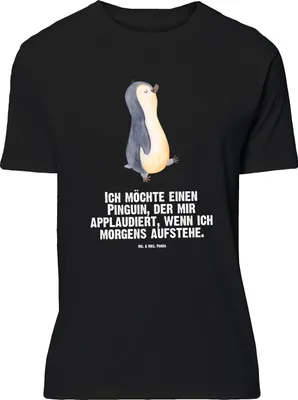 Produktbild von Mr. & Mrs. Panda Größe L T-Shirt Pinguin marschieren - Schwarz - Geschenk, Unausgeschlafen, Shirt, Tshirt, Pinguine, Schwester, Aufstehen, mit Spruch, Bruder, Familie