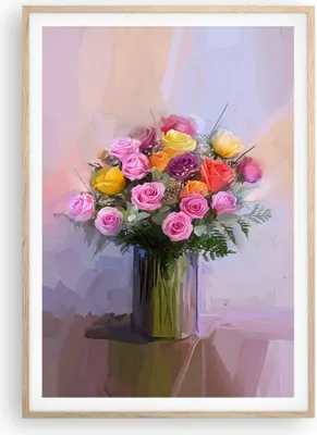 Produktbild von Gerahmtes Poster - Rahmen in heller Eiche - Blumen Vase Grafiken - 70x100 cm - Wand Bild - Wanddeko - Wandbilder - Wandposter - Bilderrahmen - Bilder - Kunstdruck - Wandbild - P2NPA70x100-4207