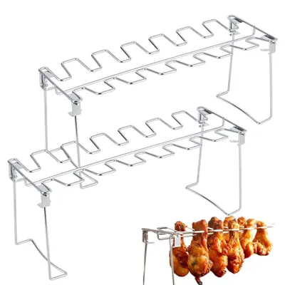 Produktbild von Grillrost aus Edelstahl – Faltbar – Spülmaschinenfest – 2 Stück – Für Grillen/Picknick – Perfekt für Hähnchenflügel – Grillrost
