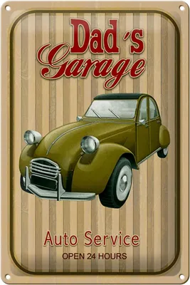 Produktbild von Blechschild Retro 20x30cm Dad´s Garage Auto Service open 24