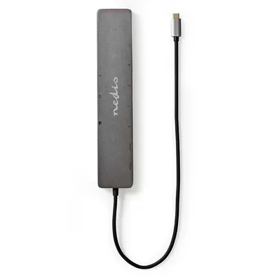 Produktbild von Nedis USB Multi-Port-Adapter - 10-in-1 - USB 3.2 Gen 1 - USB-C Stecker - Micro SD / RJ45 Buchse / SD / 2x HDMI / 2x USB-C / 3x USB-A Buchse - 0.40 m - Rund - Vergoldet - TPE - Anthrazit - Box