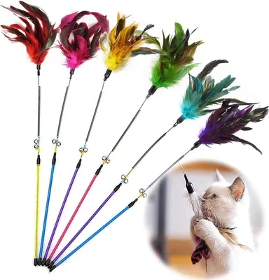 Produktbild von Katzenspielzeug Set Federstab Katzenangel Feder Glockeätzchen 6x Federstab
