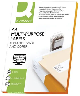 Image de Q-Connect® KF10664 Étiquettes jet d'encre+laser+copieur - 210,0x297,0 mm, blanches, 100 pièces/100