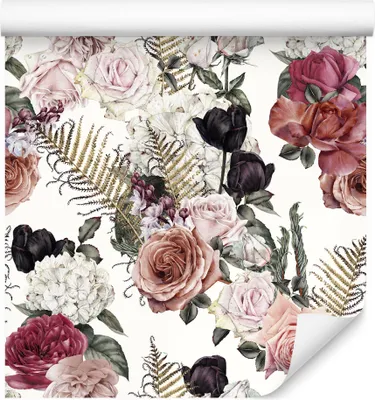 Produktbild von 10m VLIES TAPETE Rolle Rose Farn Natur Blumen Pflanzen Blätter XXL