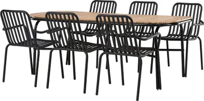 Image de Holmbeck set de jardin table 90x200cm naturel, 6 chaises noires.