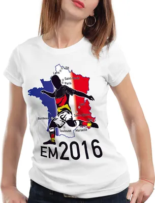Produktbild von style3 EM 2016 Deutschland Fan Damen T-Shirt Frankreich alle Spielorte, Farbe:Weiß, Größe:S