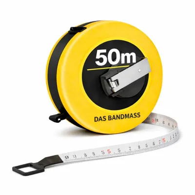 Produktbild von Bandmaß 50 Meter mit Halterung & Feststeller – robustes Maßband / Bandmass für präzises Messen, Rollmaßband & Massband mit Aufrollsystem (50 m)