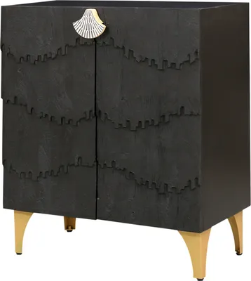 Produktbild von Marrakesch Modern Deko Kommode mit Türen aus Holz & Metallbeine 91cm | Art Déco kleines Sideboard Komode Adwin für stilvolle Aufbewahrung & Boho Dekoration im Wohnzimmer & Schlafzimmer