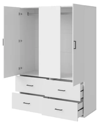 Produktbild von Kleiderschrank - Schwebetürenschrank Schlafzimmer - LED-Beleuchtung - Glastüren - Schubladen und Fächer - Großer Stauraum - Weiß Style 1