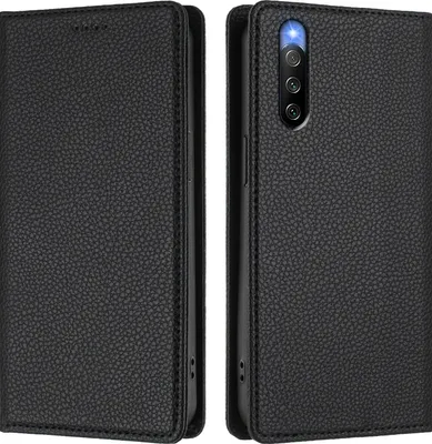 Produktbild von Litchi Leder Handyhülle für Sony Xperia 10 IV Wallet Kartenfächer Standfunktion Hülle Schwarz