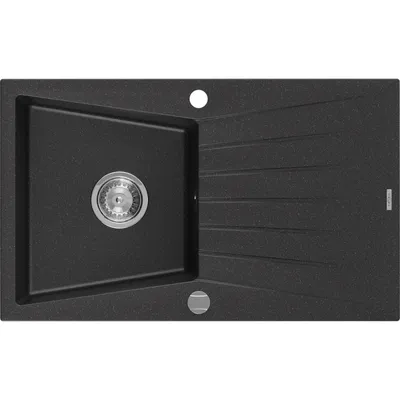 Obrázok produktu pre Mexen Cesar granitový jednokomorový drez s odkvapkávačom 775 x 470 mm, čierna/strieborná metalik - 6514771010-73