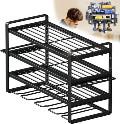 Immagine prodotto di Portautensili Scaffale per utensili elettrici - Montaggio a parete Portapunte/Organizer - Ferro - 40×20×31 cm - Per officina/garage - Nero