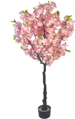 Obrázok produktu pre Umelý čerešňový kvet - dekorácia v črepníku - výška 150 cm - hodvábne kvety - štýl bonsai - pre interiér/exteriér - mliečna biela