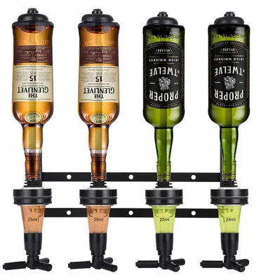 Immagine prodotto di Portabottiglie con dosatore - Portaflaconi da parete per 4 bottiglie - Dispenser per bevande - Accessori per bar a casa - Design innovativo - Adatto per uso domestico e feste