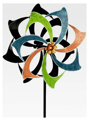 Produktbild von Windrad Windspiel aus Metall in Mehrfarbig als Gartenstecker, Höhe 183 cm, Durchmesser 61 cm