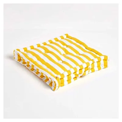 Produktbild von Breit gestreiftes Bodenkissen – gelbes Sitzkissen 40x40 cm mit Tragegriff für Stühle & Boden, Matratzenkissen mit Blockstreifen, Sitzerhöhung für Garten & Balko