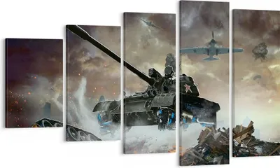 Produktbild von Bild auf Leinwand - Leinwandbild - Krieg Panzer Airplain Schlacht - 100x60cm - Wand Bild - Wanddeko - Leinwanddruck - Bilder - Kunstdruck - Wanddekoration - Leinwand bilder - Wandkunst - EG100x60-2936