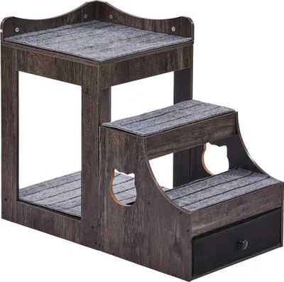 Produktbild von Haustier-Etagenbett mit Treppe, Fensterplatz für Hunde/Katzen mit Stauraum, grau, für den Innenbereich