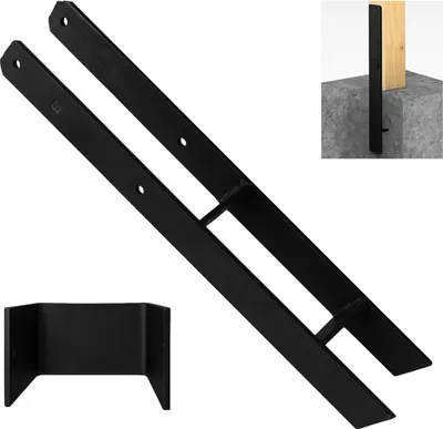 Zdjęcie produktu dla Wspornik słupka H do osadzania w betonie, stal malowana proszkowo na czarno 121x600x5 mm