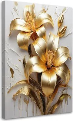 Produktbild von Leinwandbild Goldene Blumen Glamour Gemalt 60x90 Feeby Gold bild für die wand bereit zum aufhängen