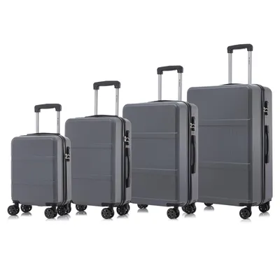 Produktbild von Suitcase Set, Rollkoffer Handgepäck, Kofferset, mit 4 Rollen 360°, Hartschalenreise Zahlenschloss, Weicher Gummigriff (4er Set, S,M,L&XL, Grau)