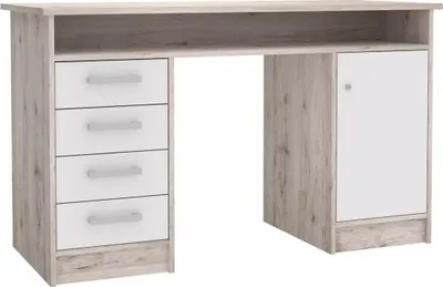 Produktbild von Furniture24 Schreibtisch Net106 Mt931-120 Mit Schrank Und 4 Schubladen Sandbeiche/Weiß