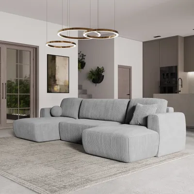 Produktbild von Masseno Ecksofa SENTUM P mit Schlaffunktion U-Form, Sofa mit Bettkasten, Wohnzimmersofa, Couch, Soffa, Bettsofa, Couchgarnitur- Hellgrau, POSO 55