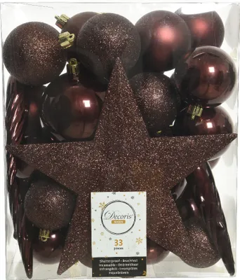 Produktbild von Weihnachtskugeln Kunststoff mit Christbaumstern 33er Set - Rotholz