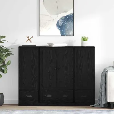 Image de vidaXL Meuble haut, 3 pièces, imitation chêne noir, 132 x 35,5 x 103,5 cm