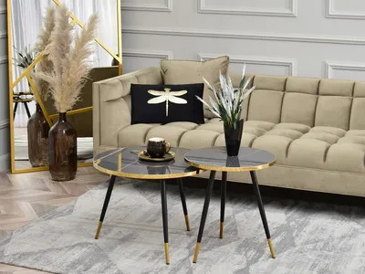 Produktbild von JORMAN Couchtisch-Set – Graphitmarmor / Schwarz / Gold