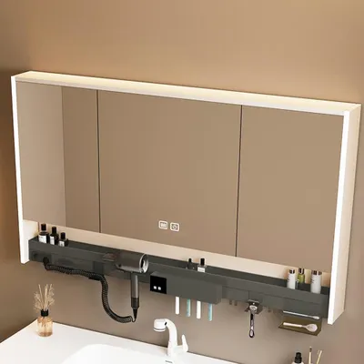 Immagine prodotto di Specchio da bagno a LED con antiappannamento, 3 porte, specchio a parete, illuminazione moderna per il bagno, specchio, armadietto a specchio L100xL15xH75cm【JG749】