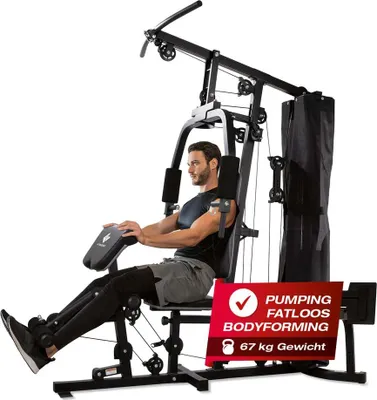 Produktbild von FitEngine Kraftstation Trainingsbank Heimtrainer multifunktion Fitnessstation Gym Hantelbank Fitnesscenter Metall Gewichte Homegym Klimmzugstange dips