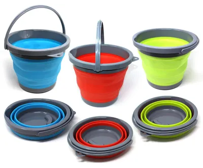 Productafbeelding van Bramble - 3 opvouwbare siliconen emmers (5 liter) voor schoonmaken, campers, kamperen, wandelen, vissen, strand, zandbak - Opvouwbare emmers, schoonmaakemmers, wateremmers - Duurzaam en ruimtebesparend