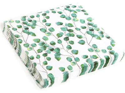 Produktbild von Servietten Eukalyptusblätter grün weiß 33 x 33 cm - Tischdeko