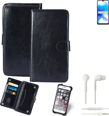 Produktbild von K-S-Trade 360° Hülle kompatibel mit Blackview A80s inkl. Headphones schwarz Kunstleder Case BookCase WalletCase Kunstlederederhülle Handyhülle,