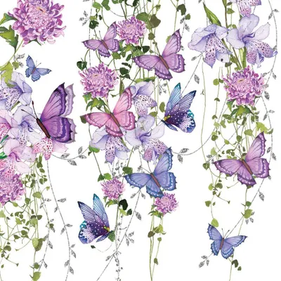 Produktbild von 20 Servietten Butterfly Splash - Schmetterlinge an Blumenranken 33x33cm