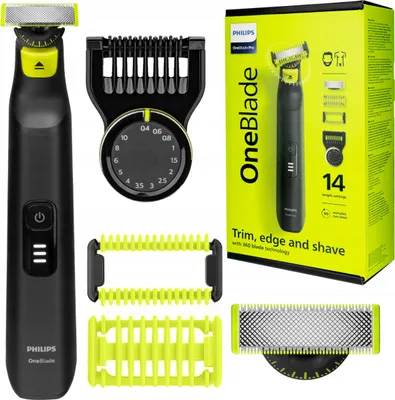Zdjęcie produktu dla Philips OneBlade Pro 360 QP6542/15 Twarz + Ciało, Zmywalny, Bateria, Czarny, Limonka