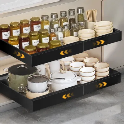 Immagine prodotto di Cassetto telescopico, cassetto estraibile per cucina, da 32 a 52 cm, colore nero