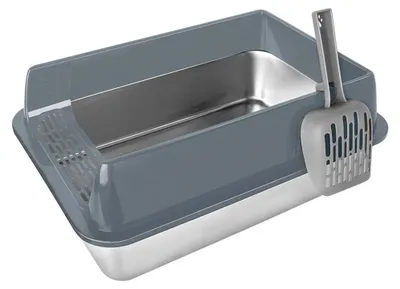 Immagine prodotto di Lettaia in acciaio inossidabile - Lettiera chiusa - 60×40×30 cm - Per gatti di taglia grande - Grigio