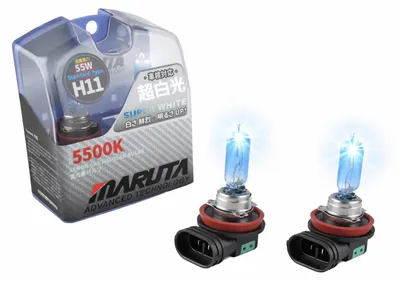 Zdjęcie produktu dla MARUTA SUPER WHITE H11 12V 55W 5500K Żarówka halogenowa z efektem ksenonowym - zaprojektowana w Japonii - reflektor, światło przeciwmgielne i światło do jazdy dziennej, wysokiej jakości żarówka ksenonowa ze szkła kwarcowego o długiej żywotnoś