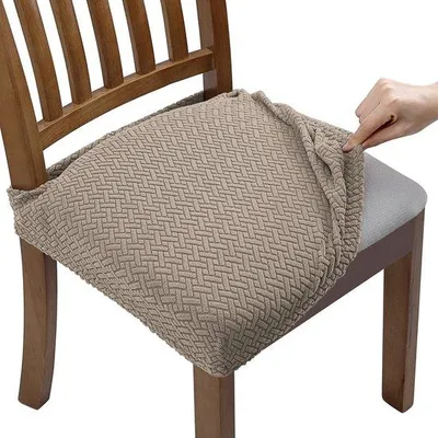 Image de Housses stretch pour chaises, lot de 4, design jacquard, polyester/Élasthanne, protège contre les rayures, lavable