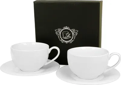 Produktbild von DUO WHITE COLLECTION 2er Set Tasse DIAMOND 250 ml mit Untertasse New Bone China Porzellan